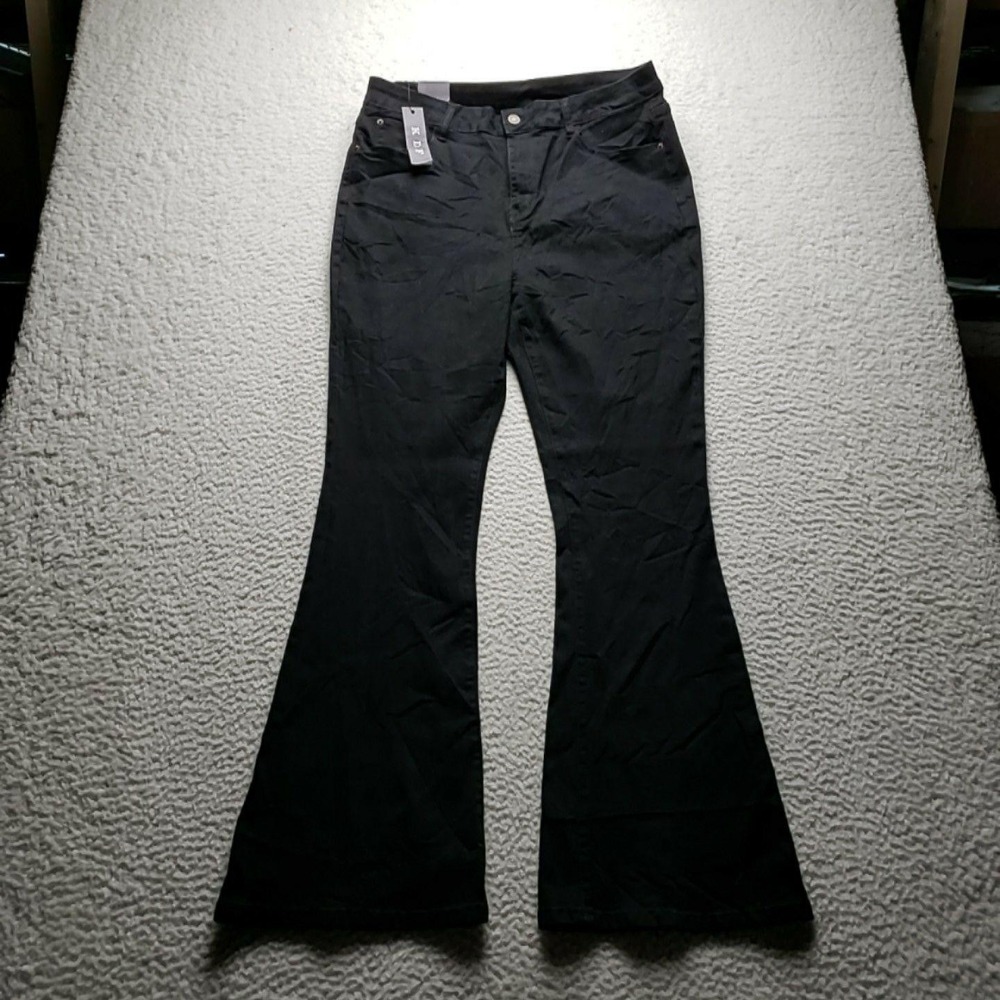 KDF Jeans Womens 16 Black Dark Wash Flare Regular Fit Stretch Denim Pants